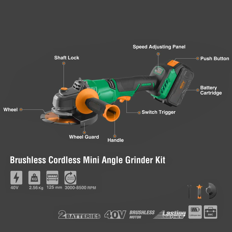 125mm Lithium Cordless 40v Bru - Brushless Angle Grinder Battery Powered ulasan dan harga