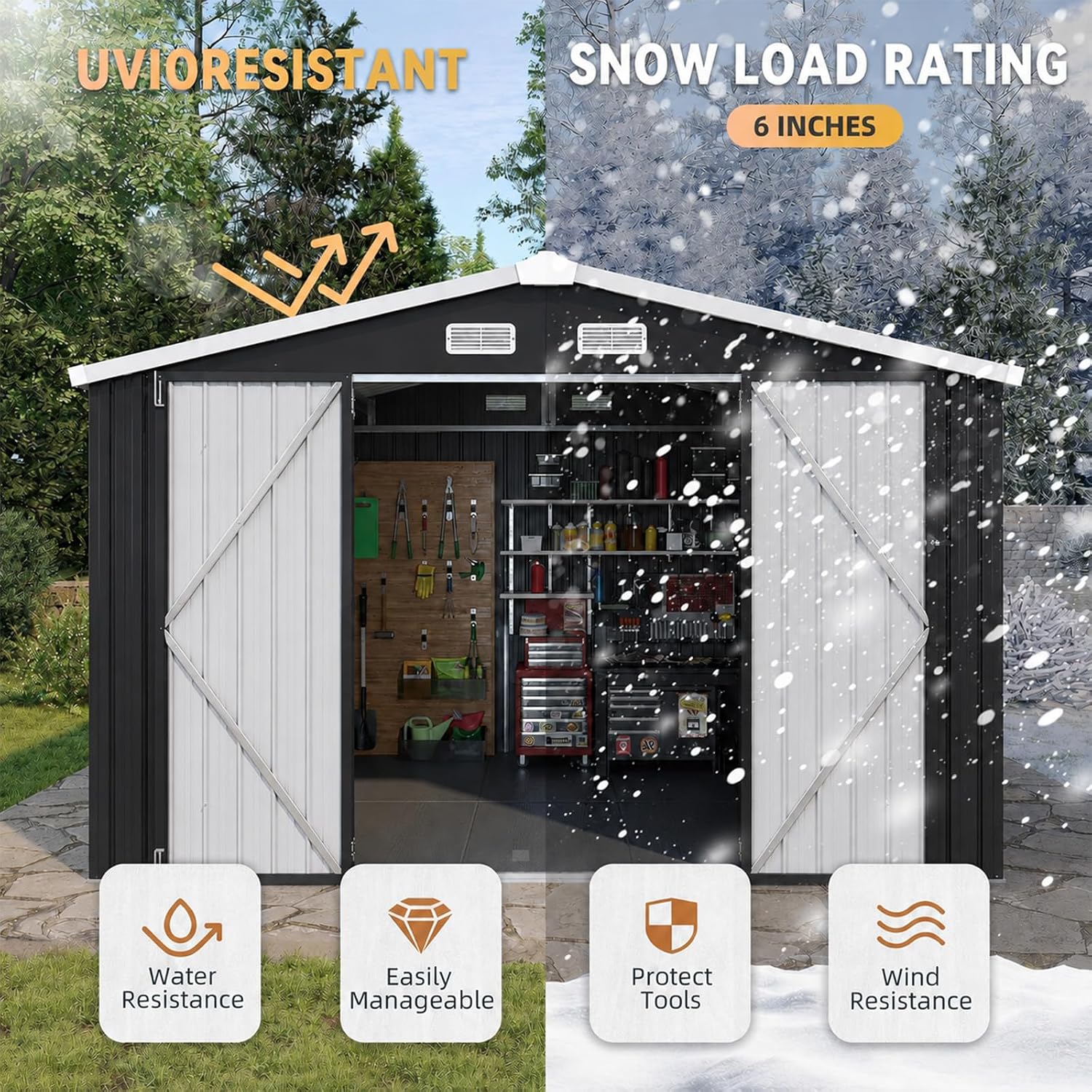 10x12FT Metal Outdoor Storage  - Garden Tools ulasan dan harga