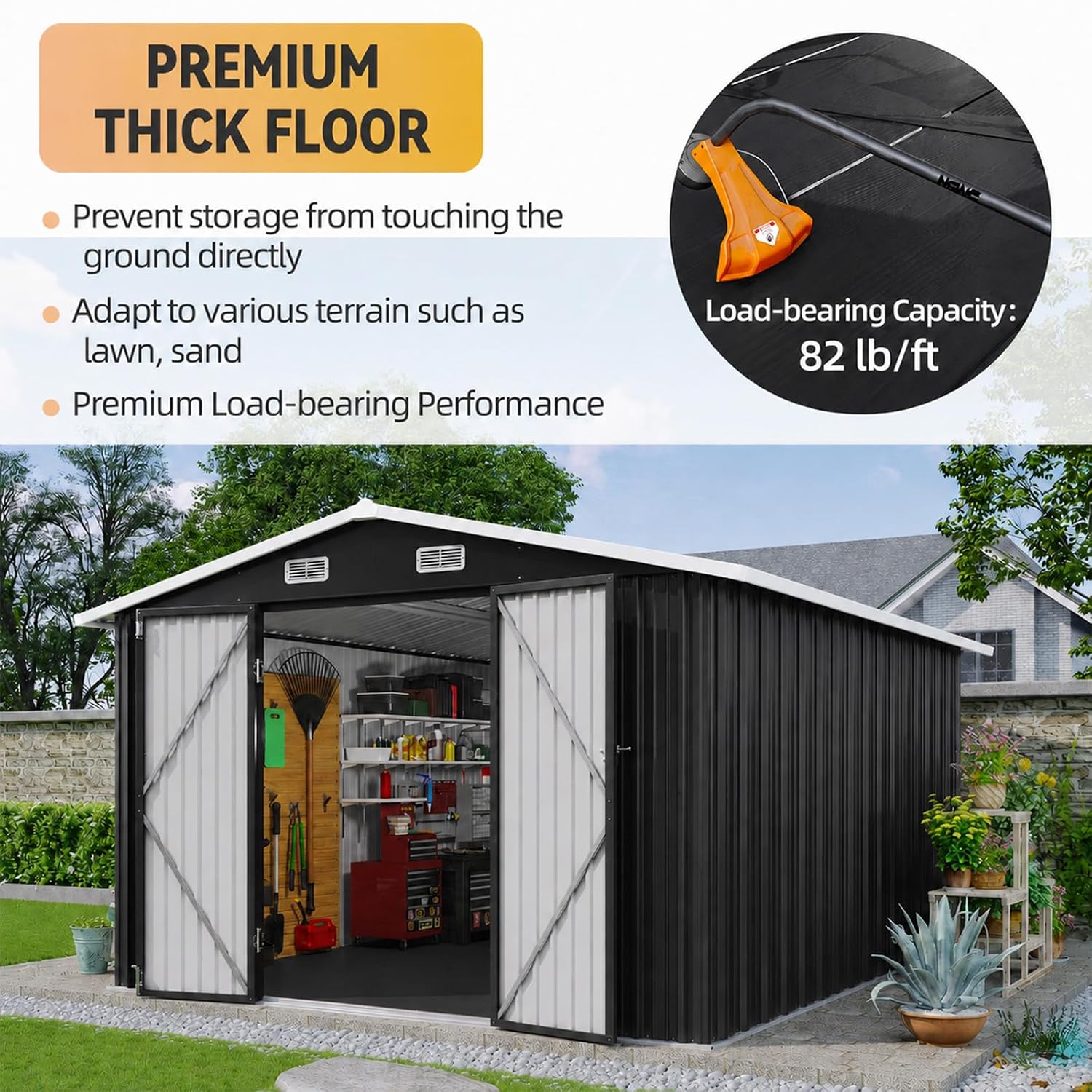 10x12FT Metal Outdoor Storage  - Garden Tools ulasan dan harga